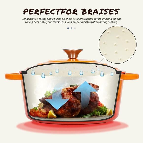 Overmont Enameled Cast Iron Dutch Oven - 5.5QT Pot with Lid Cookbook -Pumpkin - Picture 5 of 7